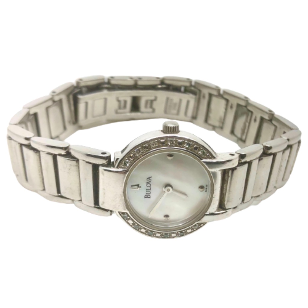 Bulova96r08Diamond BezelLadies Stainless Steel Mother Of Pearl Dial Watch